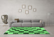 Machine Washable Checkered Emerald Green Modern Area Rugs in a Living Room,, wshabs133emgrn