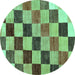 Round Machine Washable Checkered Turquoise Modern Area Rugs, wshabs133turq