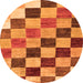 Round Machine Washable Checkered Orange Modern Area Rugs, wshabs133org