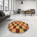 Round Abstract Orange Checkered Rug in a Office, abs133