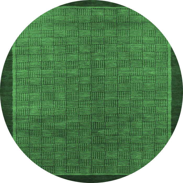 Round Machine Washable Abstract Emerald Green Modern Area Rugs, wshabs1340emgrn