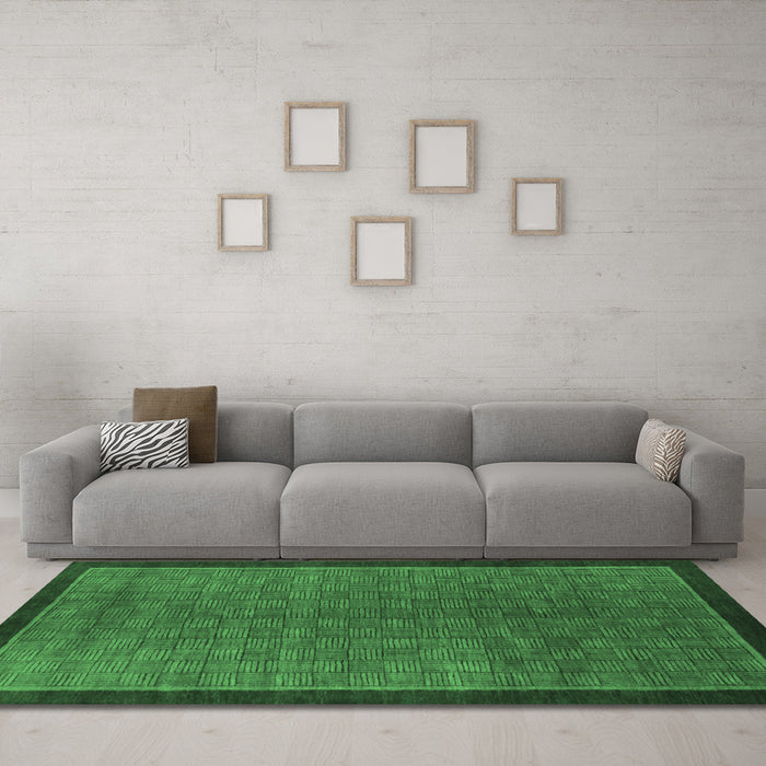 Machine Washable Abstract Emerald Green Modern Area Rugs in a Living Room,, wshabs1340emgrn