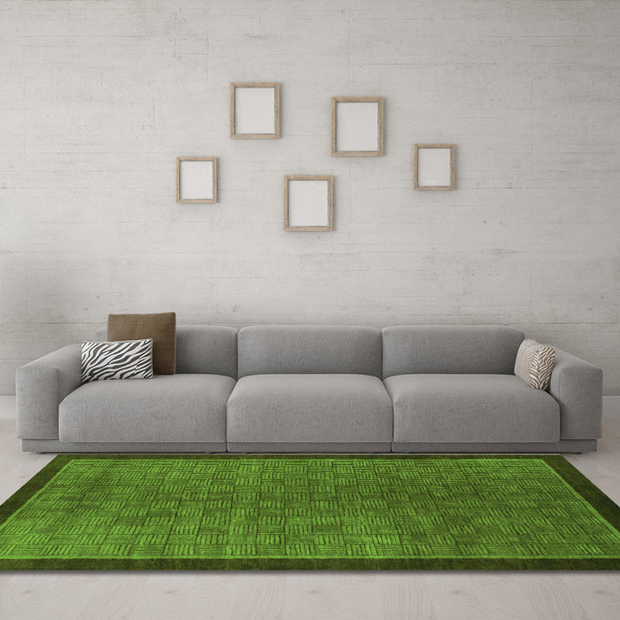 Machine Washable Abstract Green Modern Area Rugs in a Living Room,, wshabs1340grn