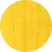 Round Machine Washable Solid Yellow Modern Rug, wshabs1341yw