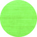 Round Machine Washable Solid Green Modern Area Rugs, wshabs1341grn