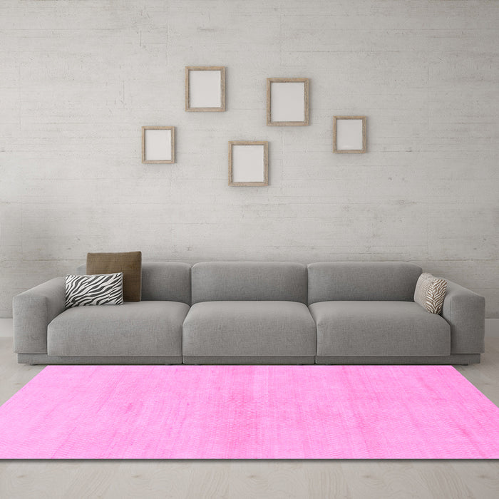 Machine Washable Solid Pink Modern Rug in a Living Room, wshabs1341pnk