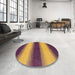 Round Machine Washable Abstract Yellow Rug in a Office, wshabs1342