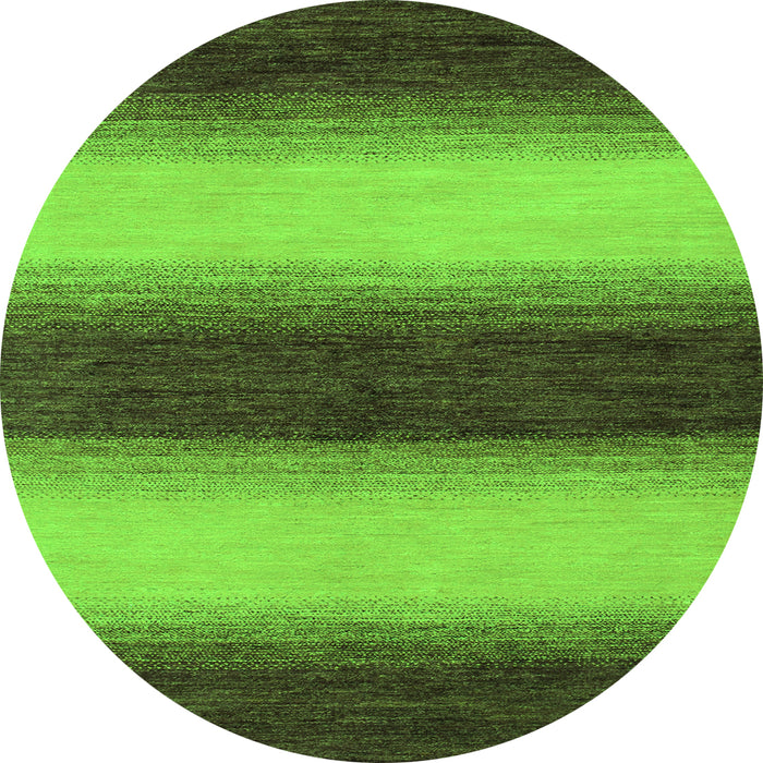 Round Machine Washable Abstract Green Modern Area Rugs, wshabs1342grn