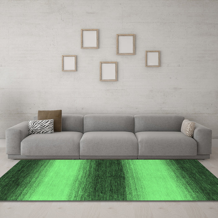 Machine Washable Abstract Emerald Green Modern Area Rugs in a Living Room,, wshabs1342emgrn