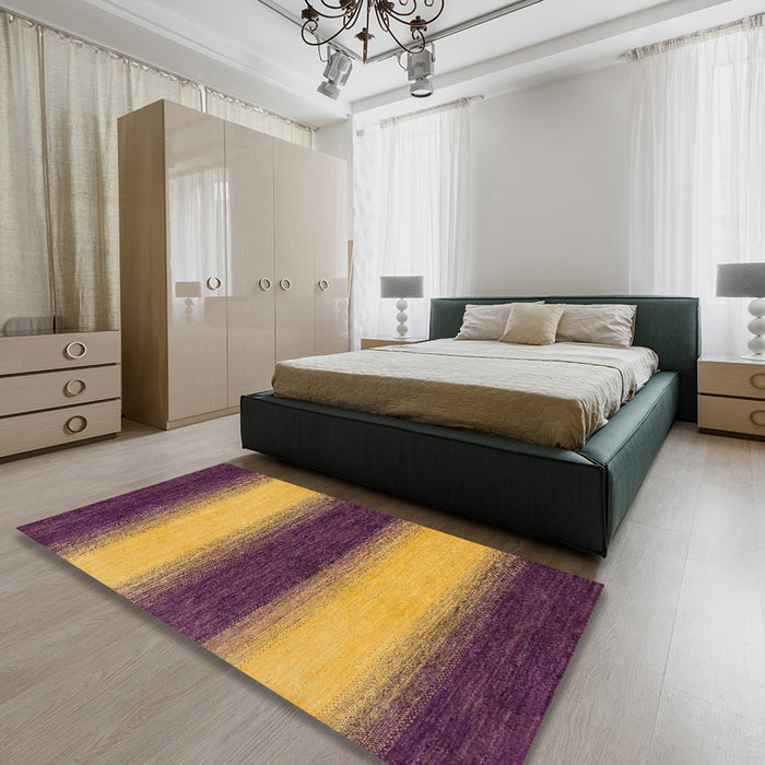 Abstract Yellow Modern Rug in a Bedroom, abs1342