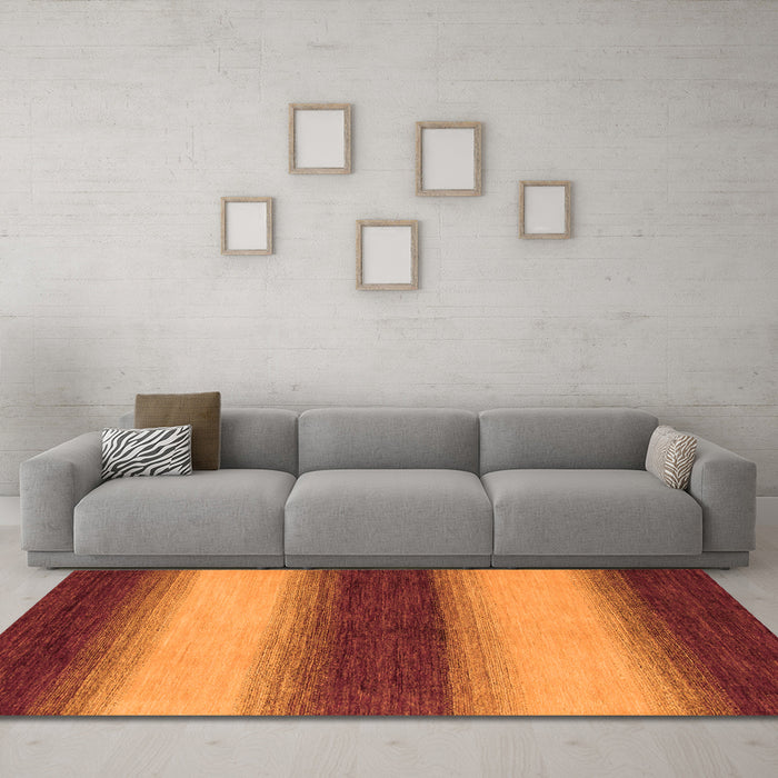 Machine Washable Abstract Orange Modern Area Rugs in a Living Room, wshabs1342org