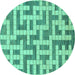 Round Machine Washable Solid Turquoise Modern Area Rugs, wshabs1343turq