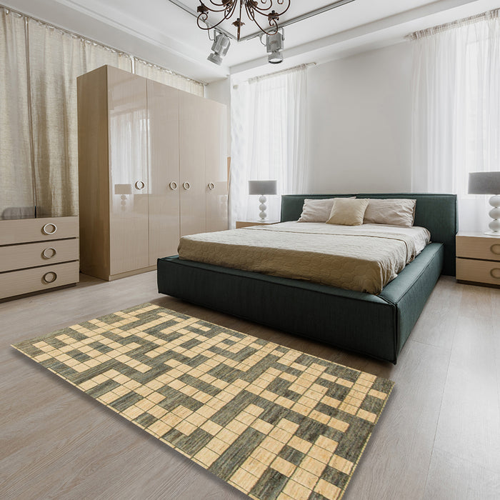 Abstract Dark Green Solid Rug in a Bedroom, abs1343