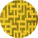 Round Machine Washable Solid Yellow Modern Rug, wshabs1343yw