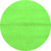 Round Machine Washable Solid Green Modern Area Rugs, wshabs1344grn