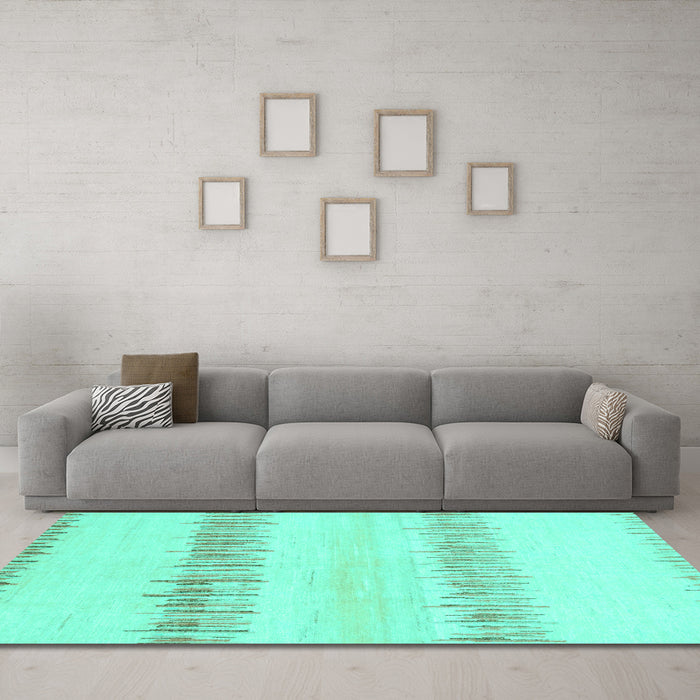 Machine Washable Solid Turquoise Modern Area Rugs in a Living Room,, wshabs1345turq