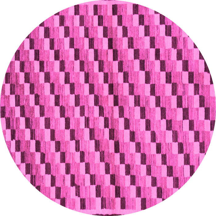 Round Machine Washable Checkered Pink Modern Rug, wshabs1346pnk