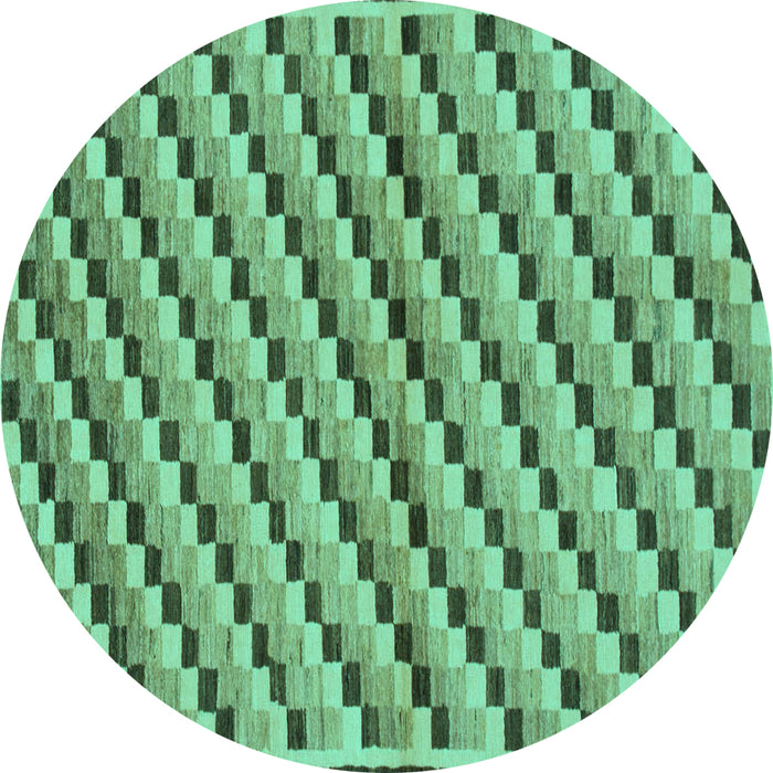 Round Machine Washable Checkered Turquoise Modern Area Rugs, wshabs1346turq