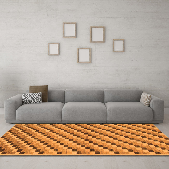 Machine Washable Checkered Orange Modern Area Rugs in a Living Room, wshabs1346org