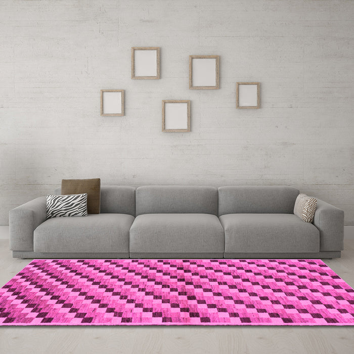 Machine Washable Checkered Pink Modern Rug in a Living Room, wshabs1346pnk