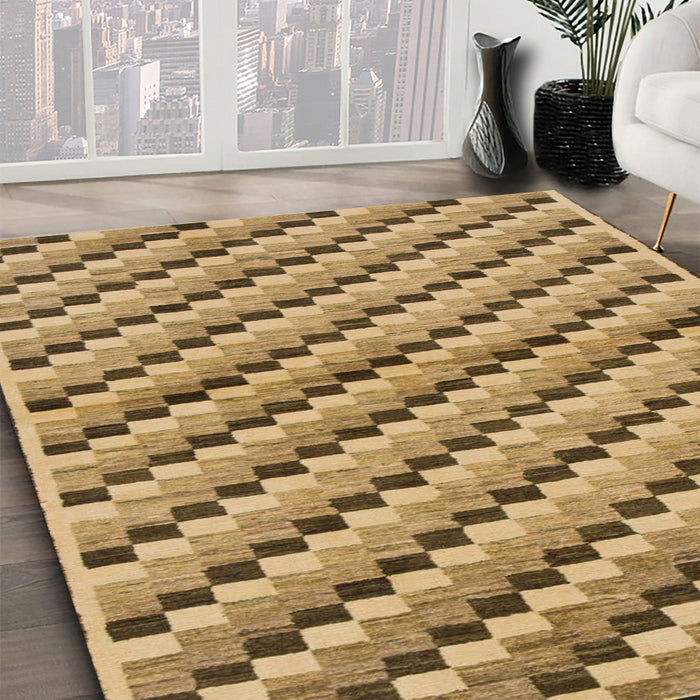 Abstract Orange Checkered Rug in Family Room, abs1346