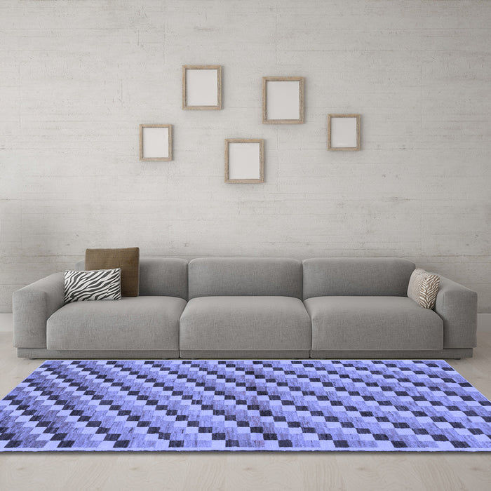 Machine Washable Checkered Blue Modern Rug in a Living Room, wshabs1346blu