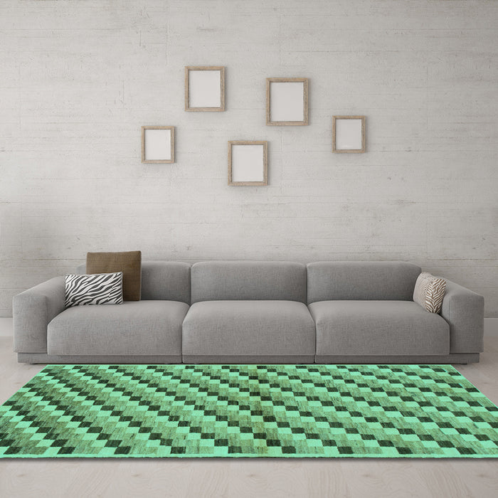 Machine Washable Checkered Turquoise Modern Area Rugs in a Living Room,, wshabs1346turq