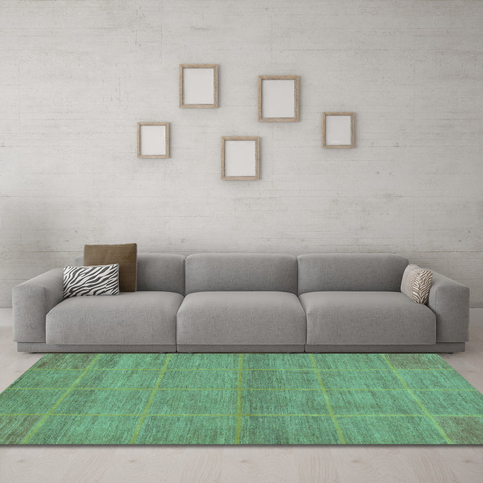 Machine Washable Abstract Turquoise Modern Area Rugs in a Living Room,, wshabs1347turq