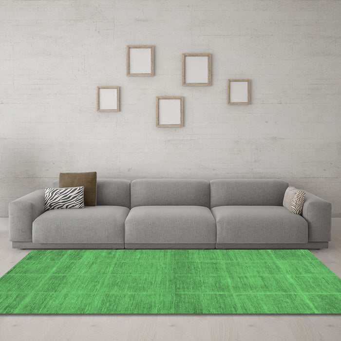 Machine Washable Abstract Emerald Green Modern Area Rugs in a Living Room,, wshabs1347emgrn