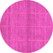 Round Machine Washable Abstract Pink Modern Rug, wshabs1347pnk