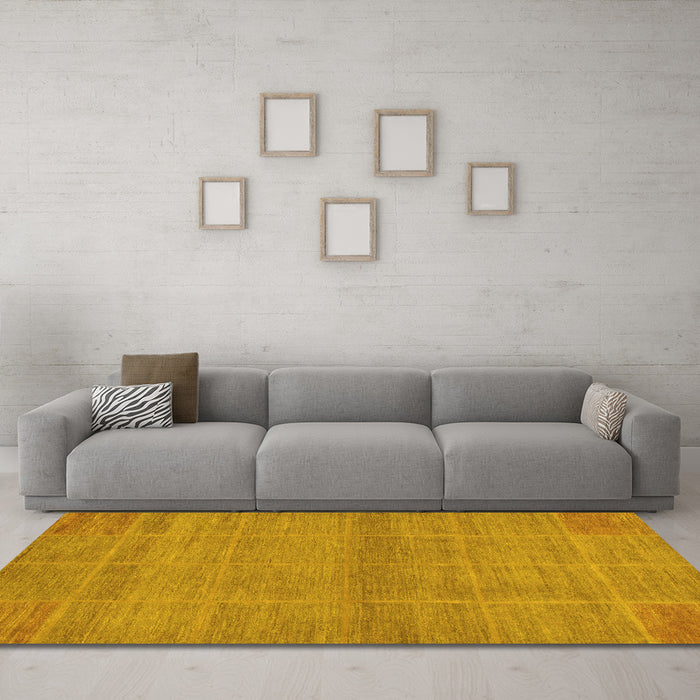 Machine Washable Abstract Yellow Modern Rug in a Living Room, wshabs1347yw