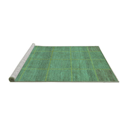 Sideview of Machine Washable Abstract Turquoise Modern Area Rugs, wshabs1347turq