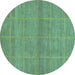 Round Abstract Turquoise Modern Rug, abs1347turq