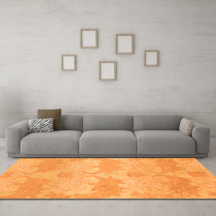 Machine Washable Abstract Orange Modern Area Rugs in a Living Room, wshabs1348org