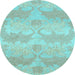 Round Abstract Light Blue Modern Rug, abs1348lblu