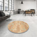 Round Machine Washable Abstract Orange Rug in a Office, wshabs1348