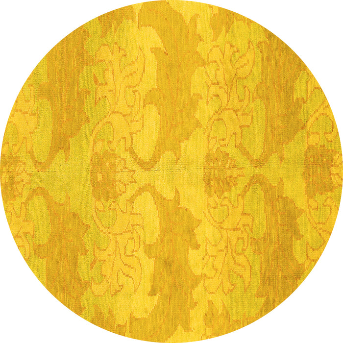 Round Machine Washable Abstract Yellow Modern Rug, wshabs1348yw