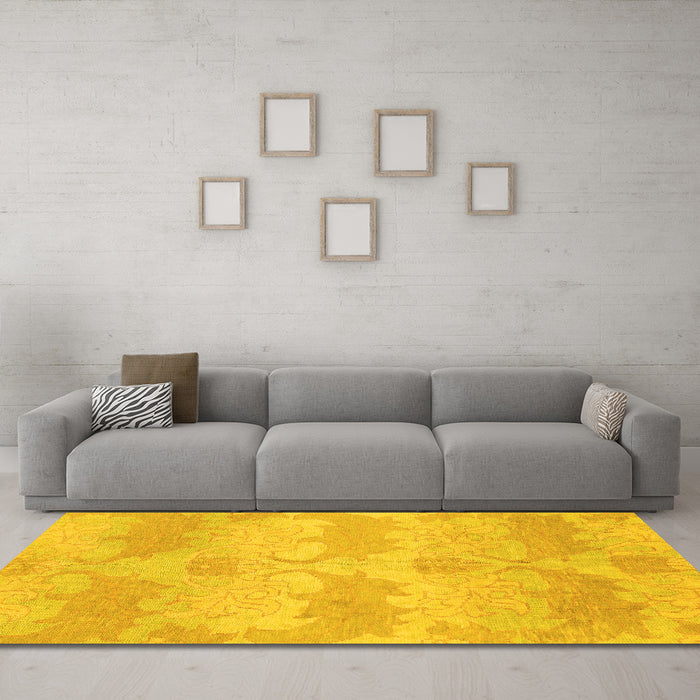 Machine Washable Abstract Yellow Modern Rug in a Living Room, wshabs1348yw