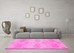 Machine Washable Abstract Pink Modern Rug in a Living Room, wshabs1348pnk
