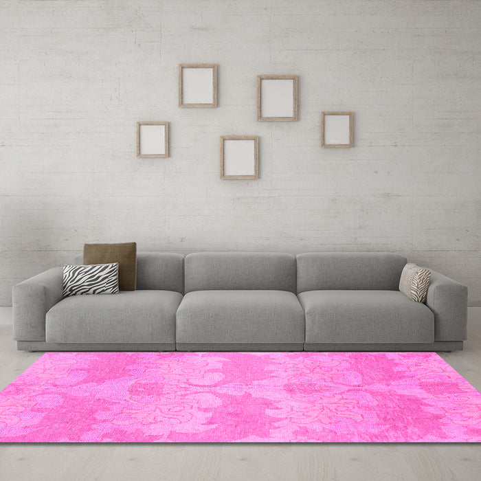 Machine Washable Abstract Pink Modern Rug in a Living Room, wshabs1348pnk