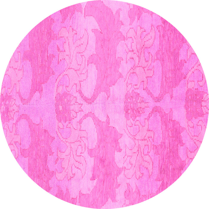 Round Machine Washable Abstract Pink Modern Rug, wshabs1348pnk