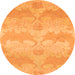 Round Machine Washable Abstract Orange Modern Area Rugs, wshabs1348org