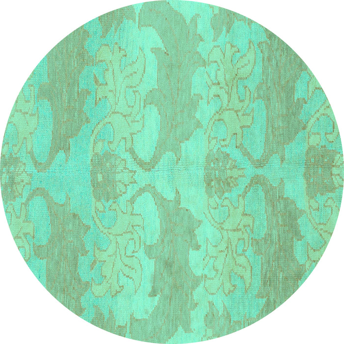 Round Machine Washable Abstract Turquoise Modern Area Rugs, wshabs1348turq