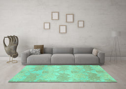 Machine Washable Abstract Turquoise Modern Area Rugs in a Living Room,, wshabs1348turq