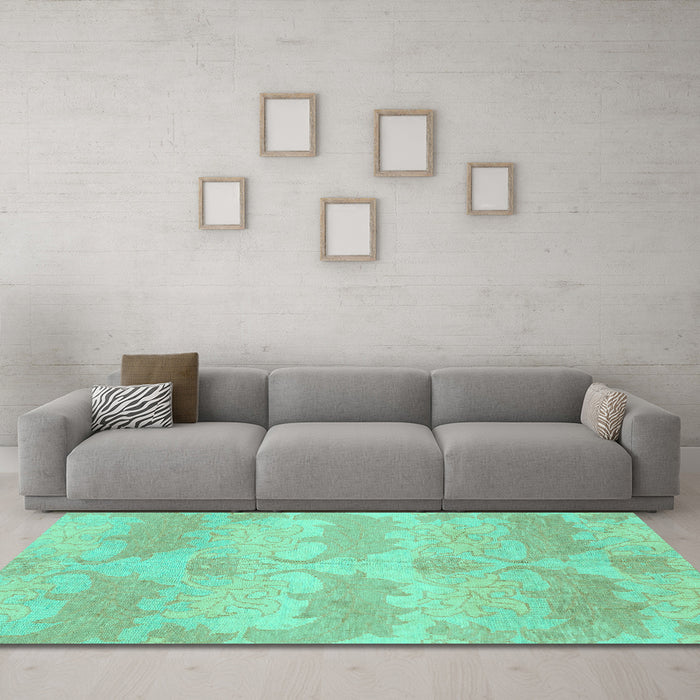 Machine Washable Abstract Turquoise Modern Area Rugs in a Living Room,, wshabs1348turq