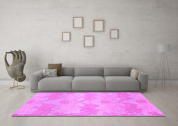 Machine Washable Abstract Purple Modern Area Rugs in a Living Room, wshabs1348pur