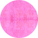 Round Machine Washable Abstract Pink Modern Rug, wshabs1349pnk