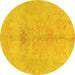 Round Abstract Yellow Modern Rug, abs1349yw