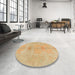 Round Abstract Yellow Modern Rug in a Office, abs1349