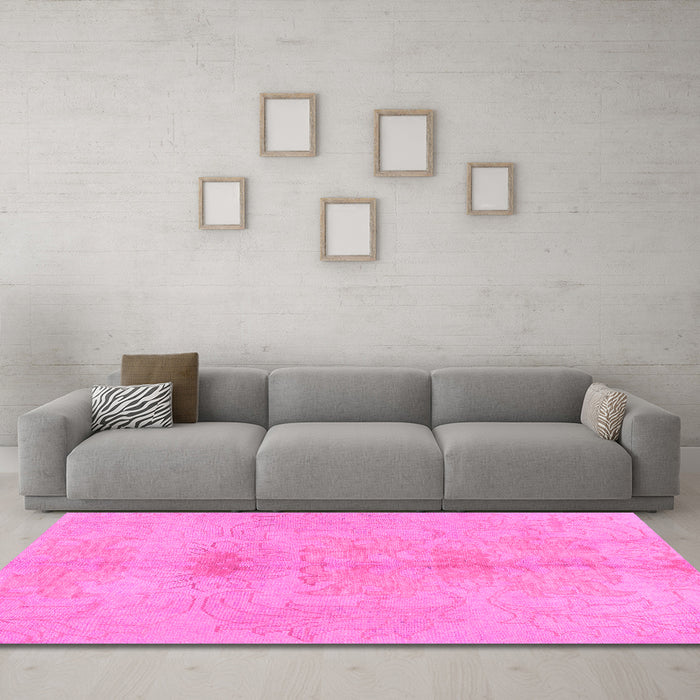 Machine Washable Abstract Pink Modern Rug in a Living Room, wshabs1349pnk